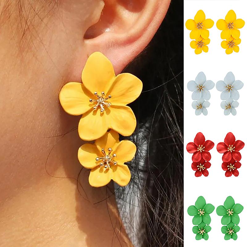 Korean Vintage Boho Big Flower Drop Earrings Drop Earrings For Woman Summer Beach Vacation Accessory Party Jewelry Gifts