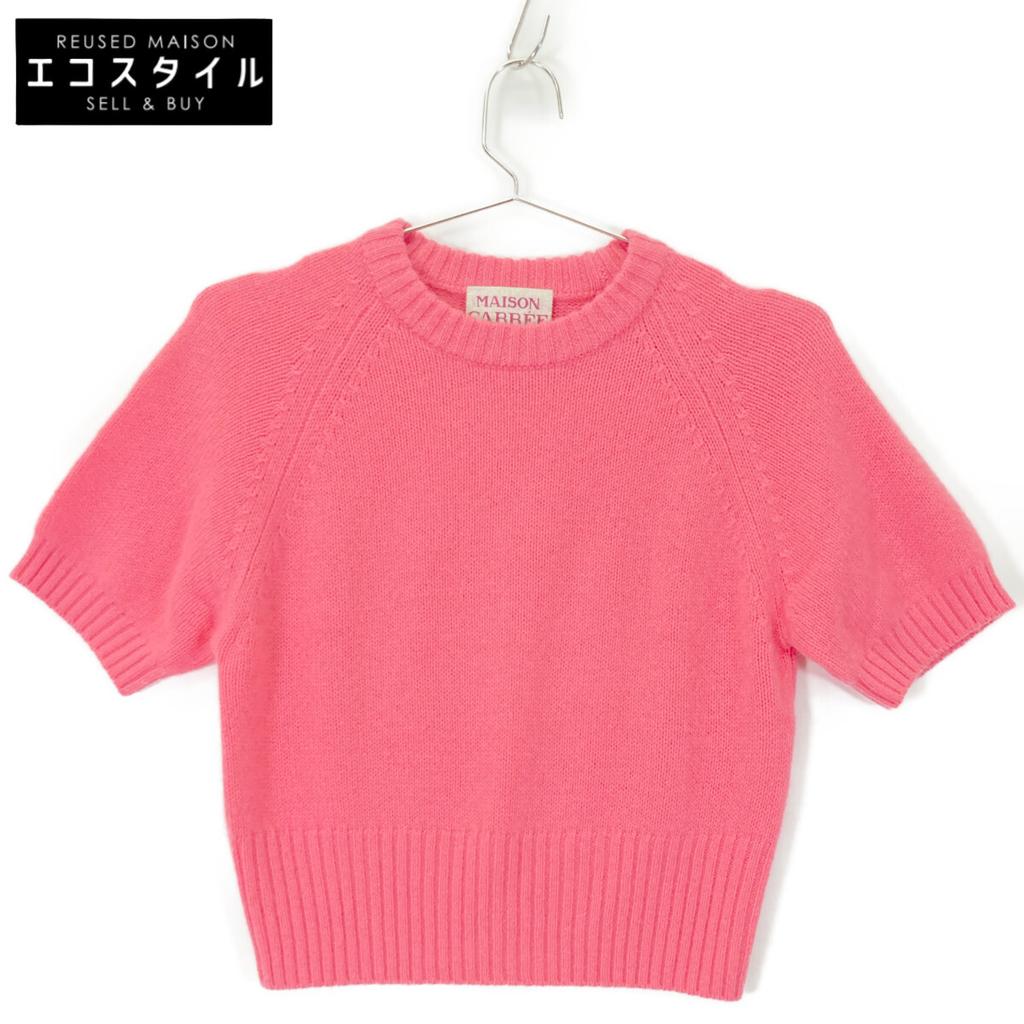MAISON CARREE MC-07-08 Pink cashmere100 Raglan sleeve mini knit pullover tops F pinkUsed