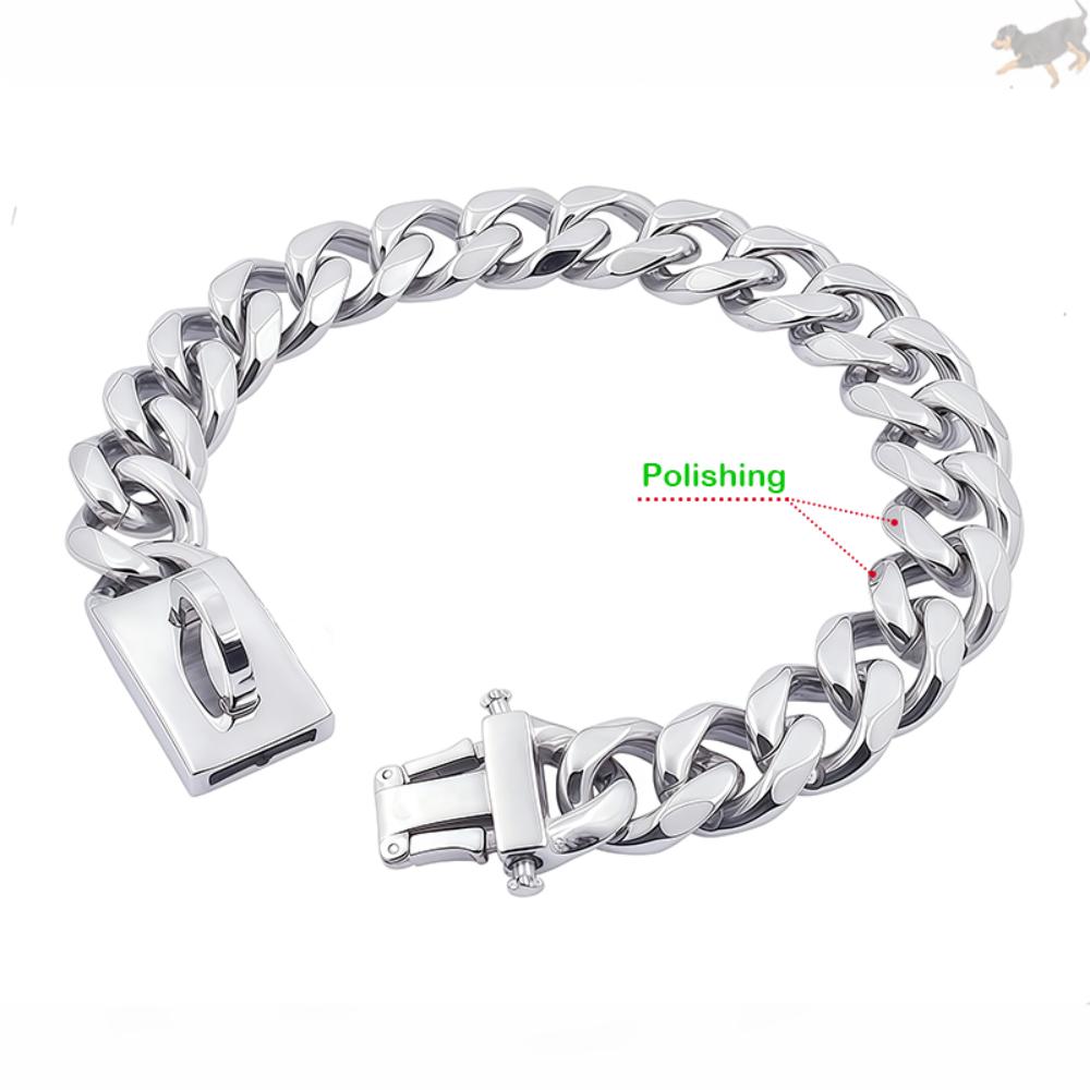 Gold Dog Collar Stainless Steel Metal Pet Choker Silver 19mm Wide Lead for Medium Large Dogs French Bulldog Labrador Retriever