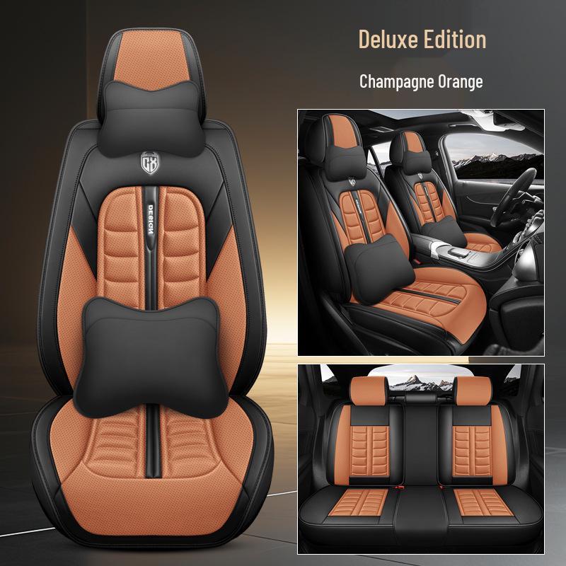 Universal All-Season Breathable Leather Car Seat Cover, Wear-Resistant, Full Surround, Fits Most Models