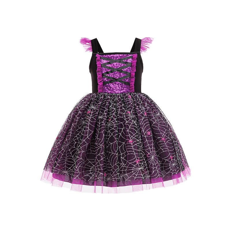 Vestito da Strega Pipistrello con Paillettes per Bambina Costume di Halloween
