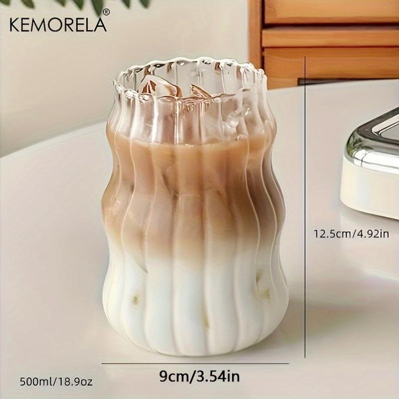KEMORELA Transparant Drinking Glass Cup Wave Shape Iced Coffee Tumbler Cup Juice Milk Tea Mug Drinkware Water Glasses Ripple Mug
