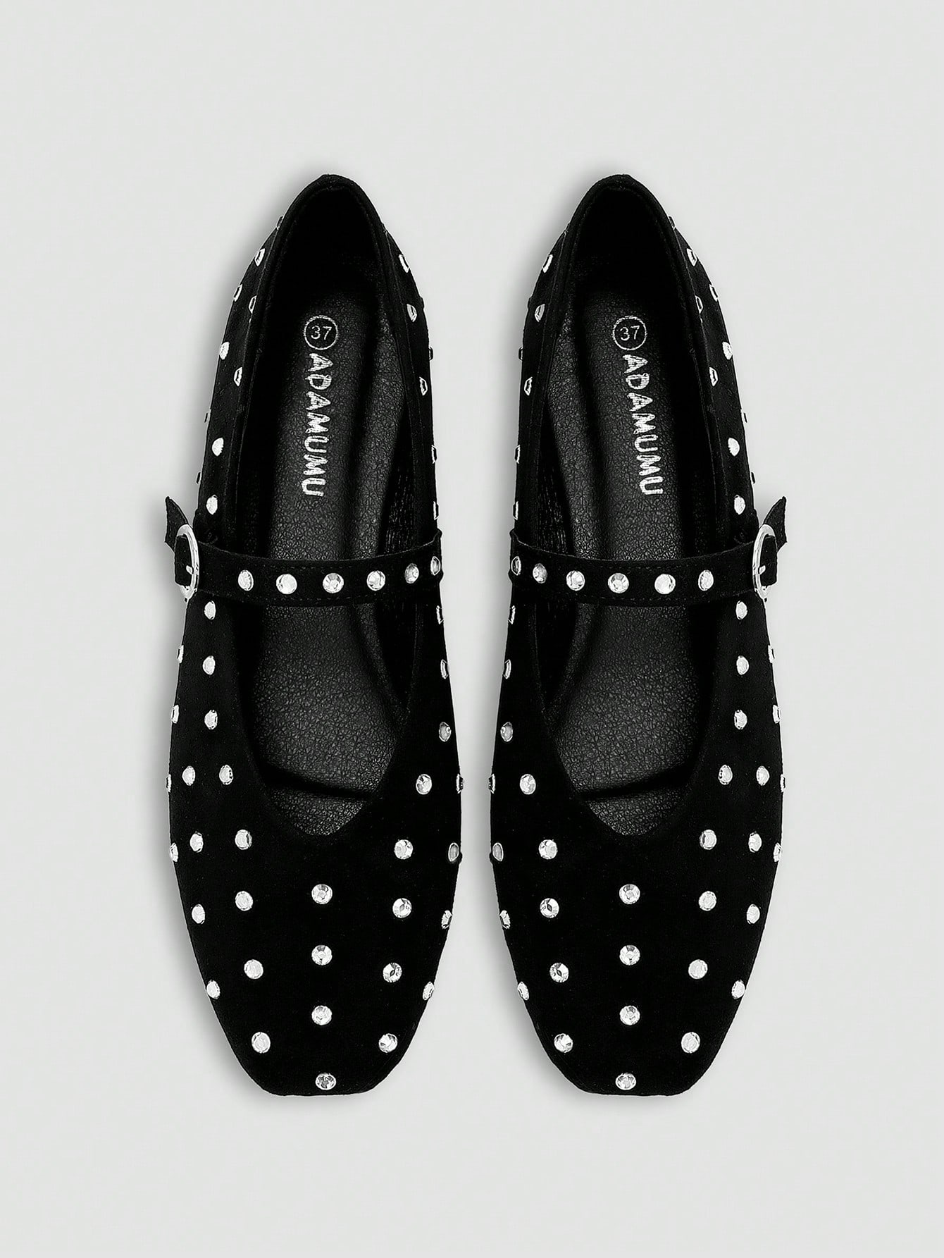 

Женские черные туфли Мэри Джейн с квадратным носком, Декор из страз по всей поверхности, Ретро-силуэт 36 чёрный