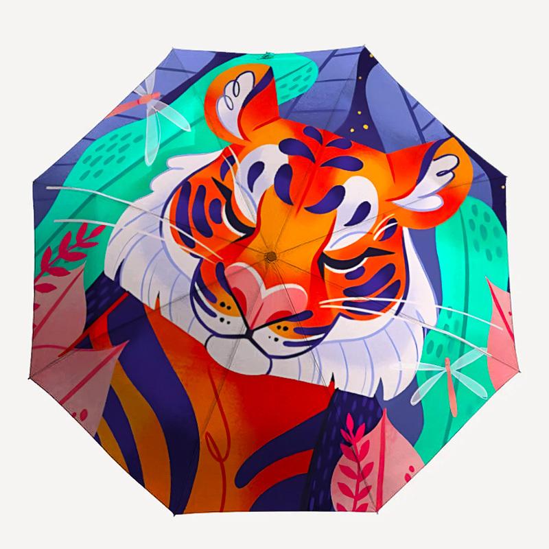 1pc Tiger Nature Automatic Open/Close Umbrella, Portable Folding Umbrella for Travel, Themed Events, It is suitable as a gift for various festivals, O