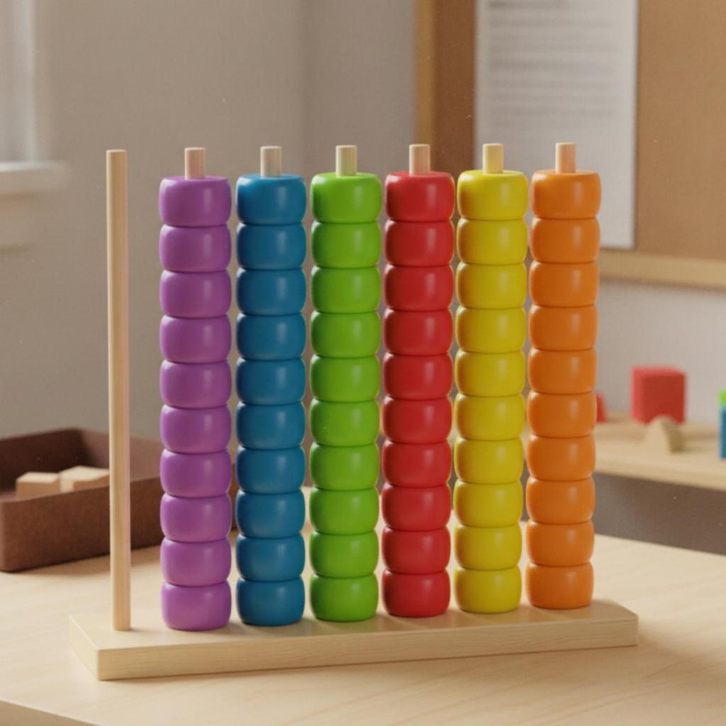 Children's Bead Counting Toy Wood Finish Wooden Abacus Brightly Colored for
