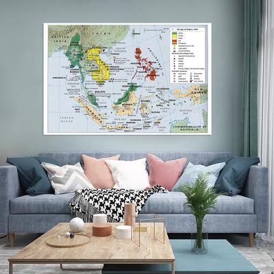 The Southeast Asia Map English Series Map Political Distribution Painting Retro Wall Art Poster Classroom Home Decor
