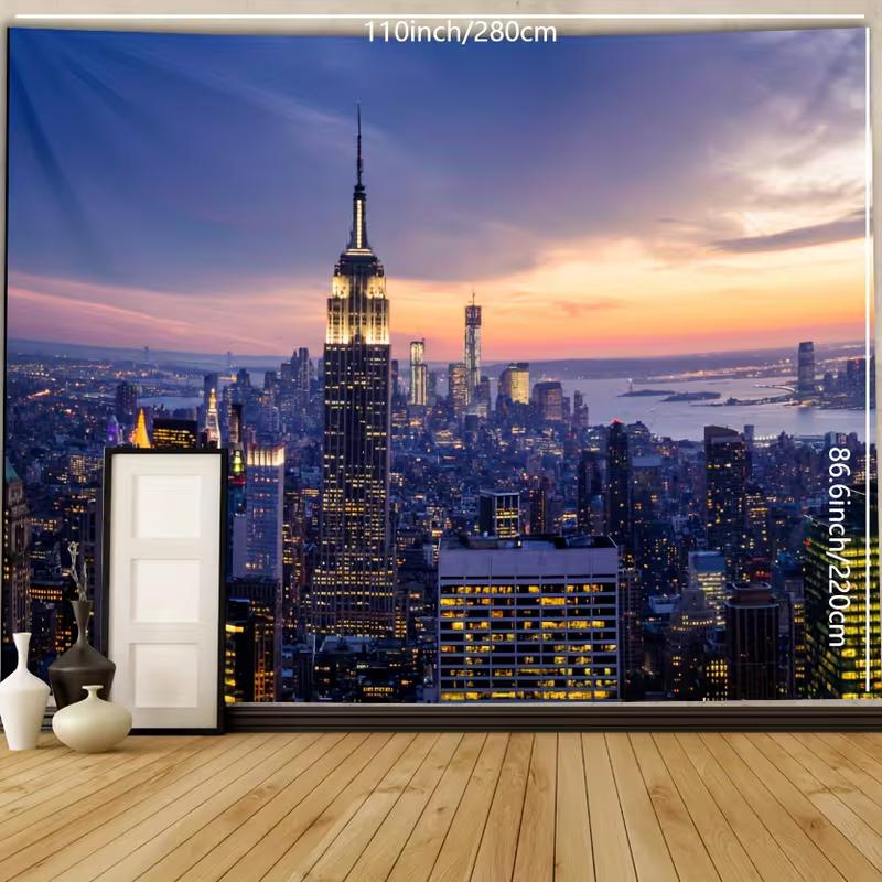 New York Sunset Skyline Tapestry - Empire State Building Cityscape Wall Hanging