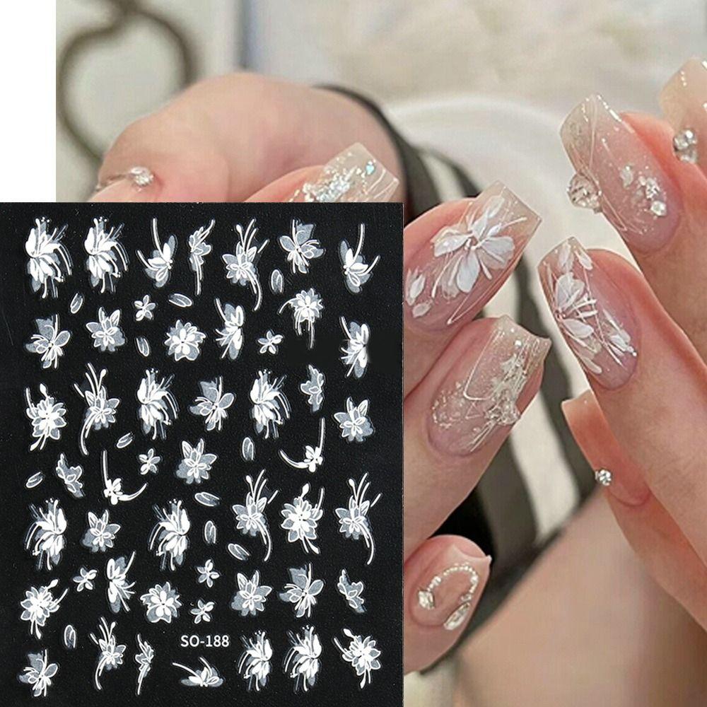 3D Charm Black White Flower Floral Petal Nail Decoration DIY Nail Art Stickers  for Nails