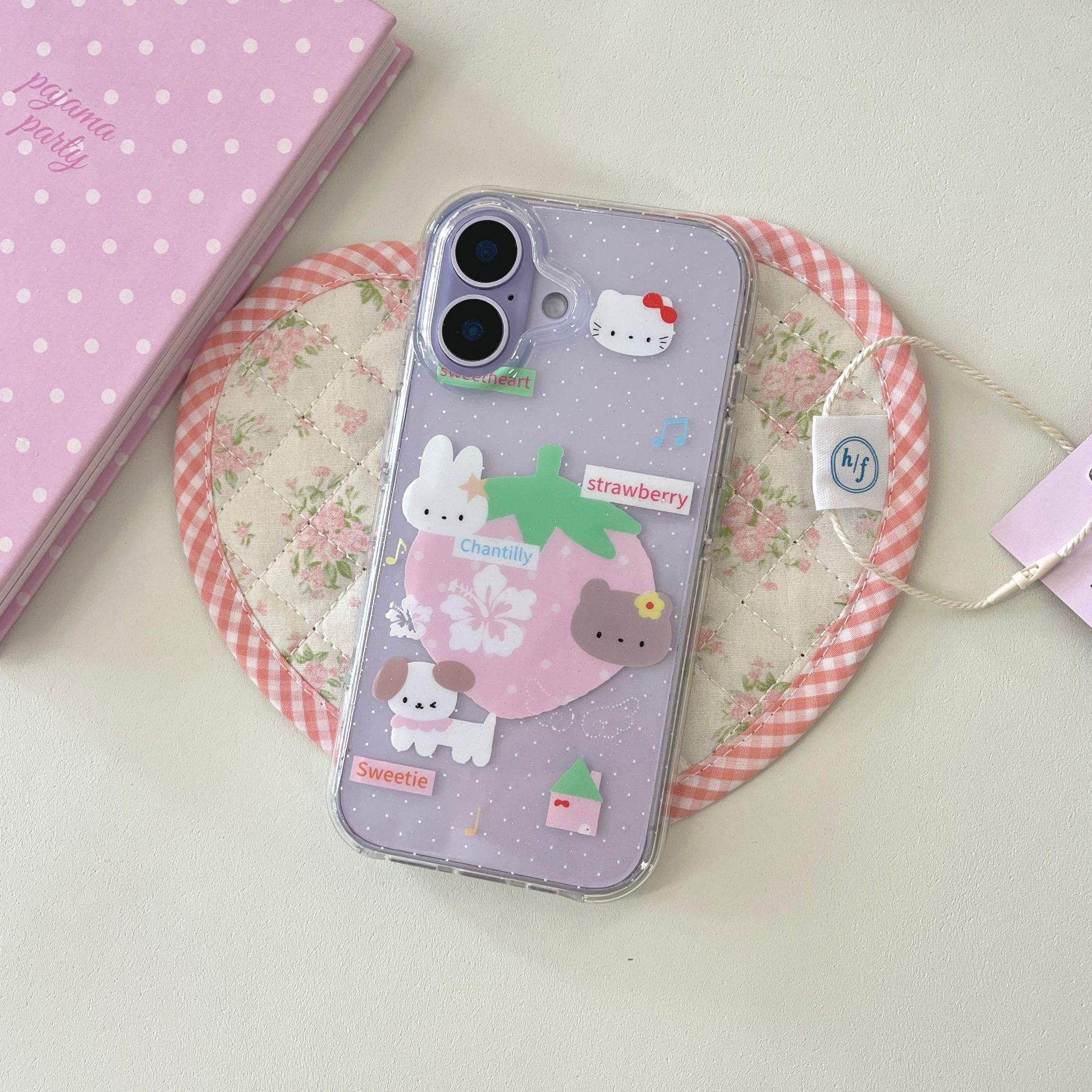 Glitter Heart Rabbit & Bear iPhone Case for 15/16/17 Pro Max iPhone 14 Pro Max