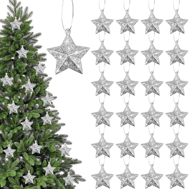 4Pcs 5CM Glitter Star Christmas Decoration Hanging Xmas Tree Pendant Ornament for Home Decor New Year 2026 DIY Gift Accessories