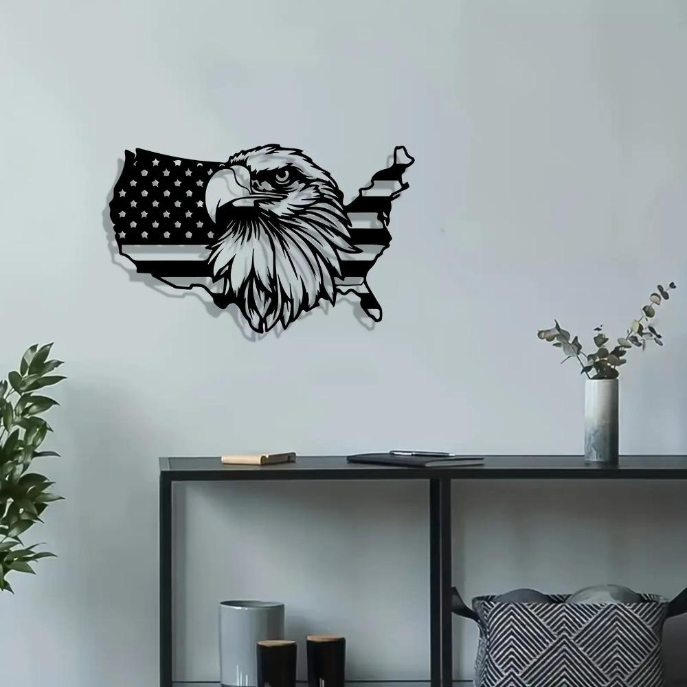 1pc USA Patriotic Metal Wall Art Sculpture, Weather Resistant Iron Indoor Outdoor Decor, Year Round Patriotic Gift