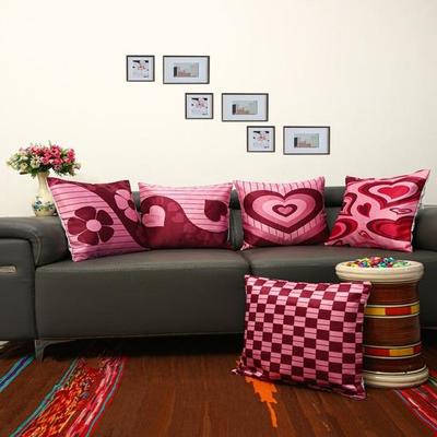 Ρομαντικό Ροζ & Καστανό Σετ Μαξιλάρια Καρδιά 5τμχ