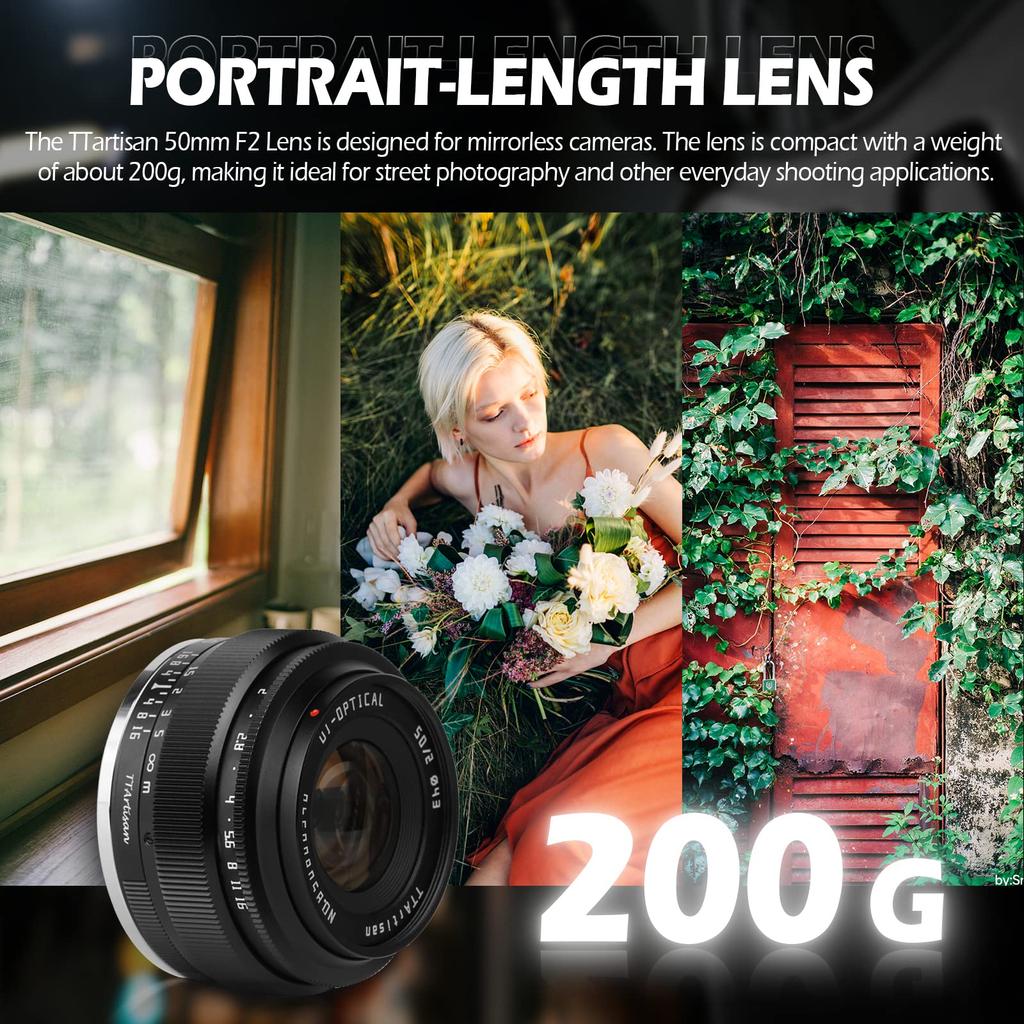 TTartisan 50mm F2 Manual Focus Lens for Sony Compatible with and More Full-Frame E-Mount Cameras, A7, A7II, A7III, A7R, A7RII, A7RIII, A7RIV, A7S,