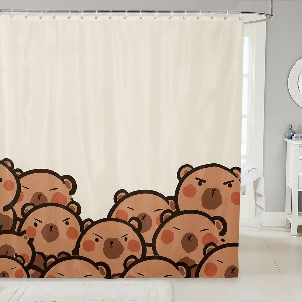 Lovely Capybara Fabric Shower Curtain, Cute Pet Rodents Shower Curtains for Bathroom Murine Animal Capybara Print Animals Lovers