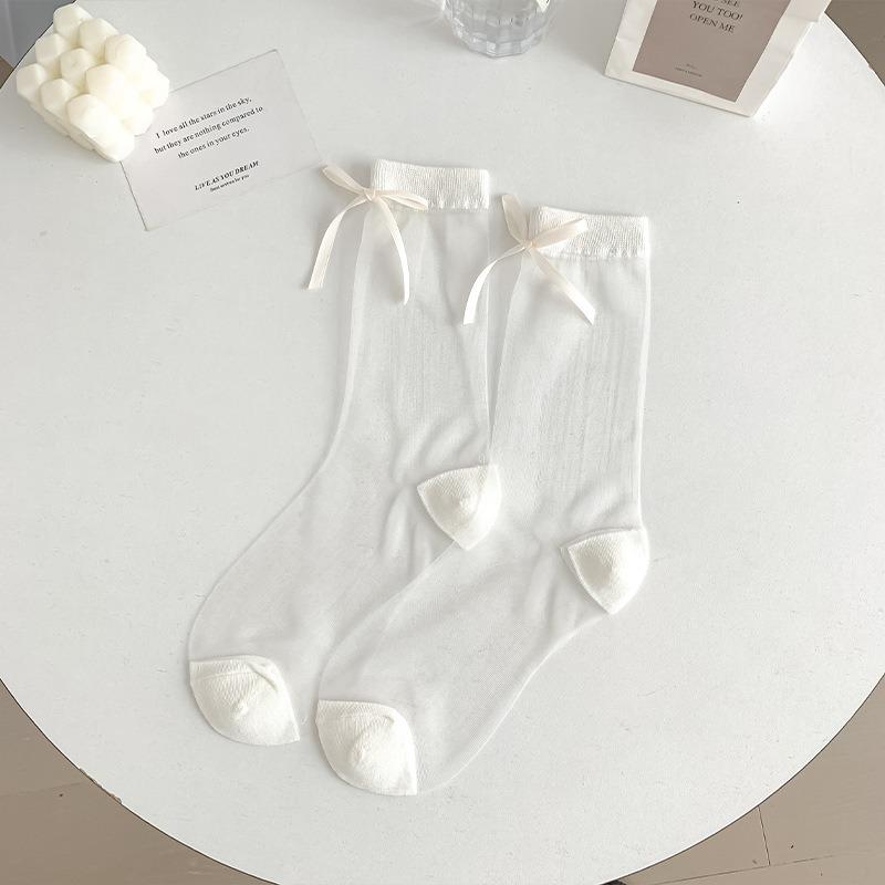 1 Pair Korean Fashion Simplicity Girl Sock Ballet Lolita Bow Silk Sock Soft Cotton Transparent Summer Breathable Calf Sock
