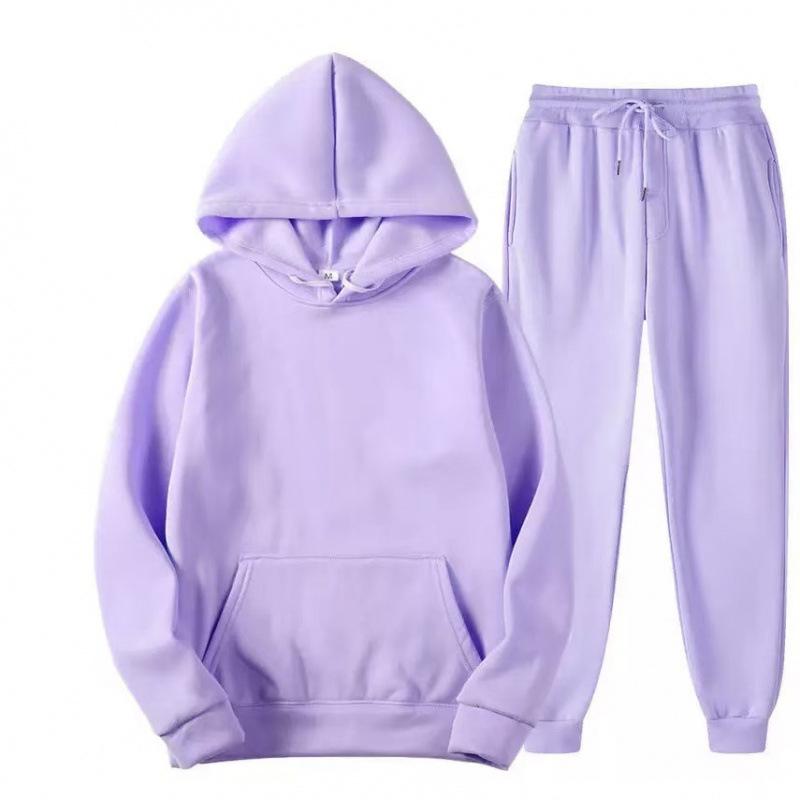 Fleece Hooded Set Fashion Casual Solid Color Sweatshirt Sweater Men's Two-piece Set