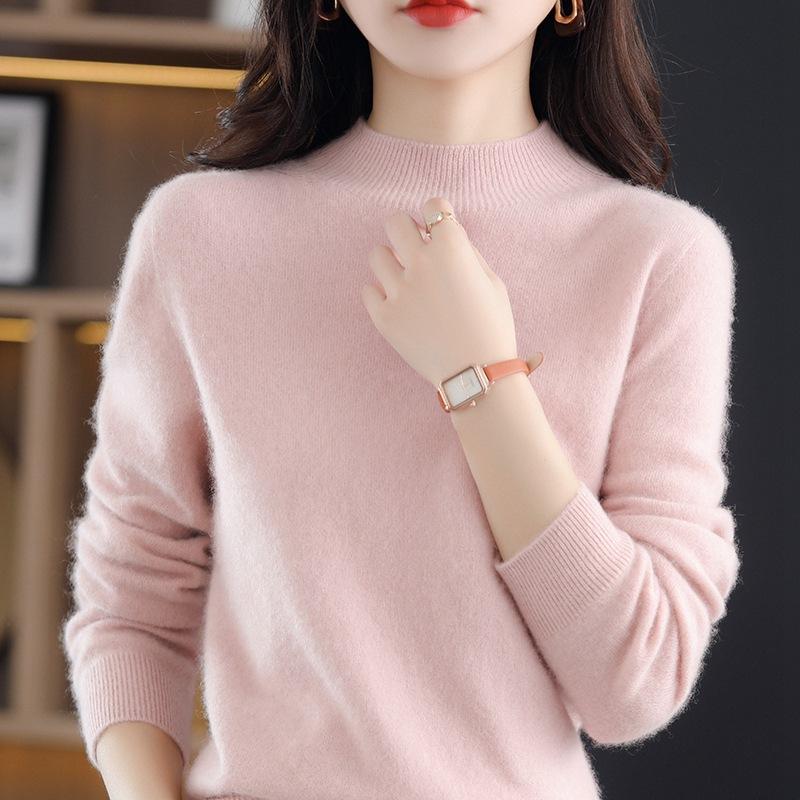 Women's Autumn New Woolen Sweater Women's Half High Neck Lined Readymade Knitwear Loose and Slim Sweater Underlay