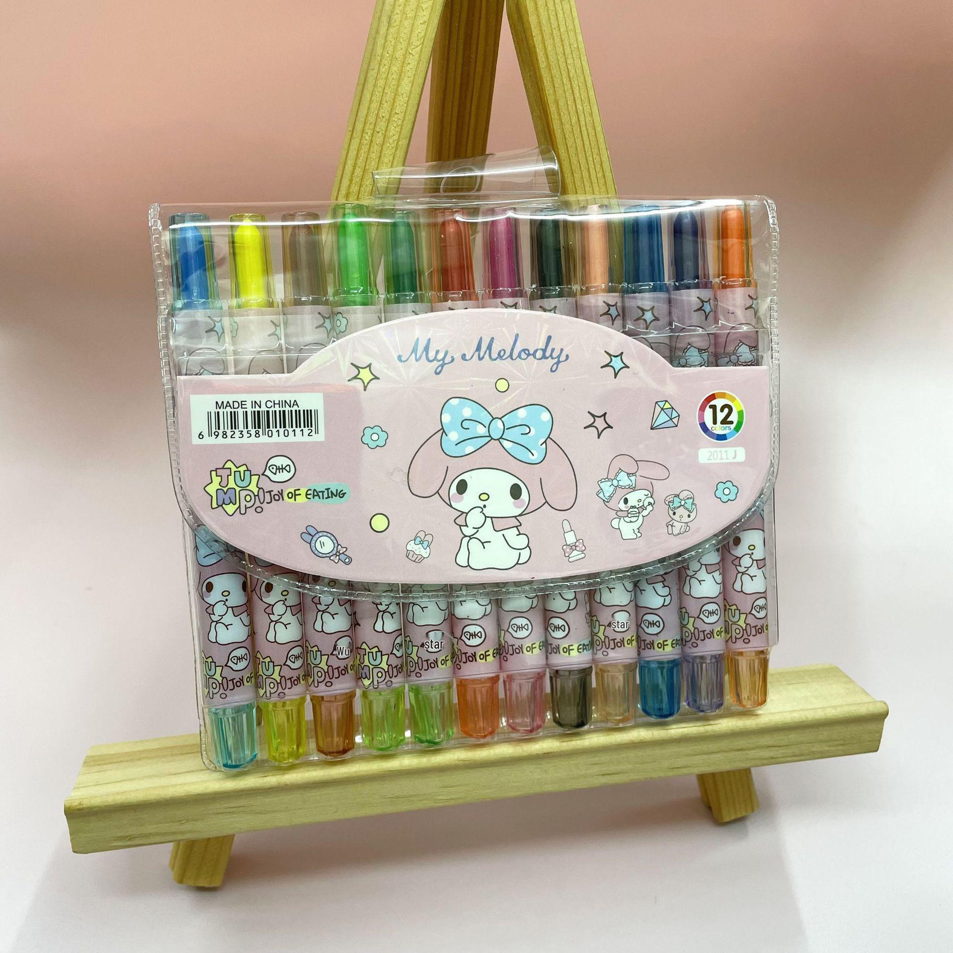 

12-Color Rotating Crayons: Long & Short Cartoon Cute Creative Drawing Set for Kindergarten Kids