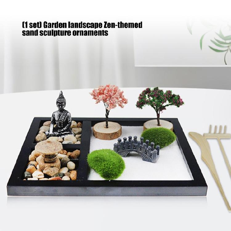 Mini Zenes Garden Set for Desk with Sand,Rakes,Black Black Base Sand Garden Zenes Decors Meditations Gift Stress Relief