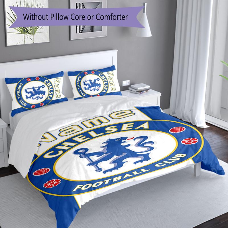 3pcs Custom Name Chelsea F.C Set,Includes 1 Duvet Cover and 2 Pillowcases,All-season Bedroom Decor