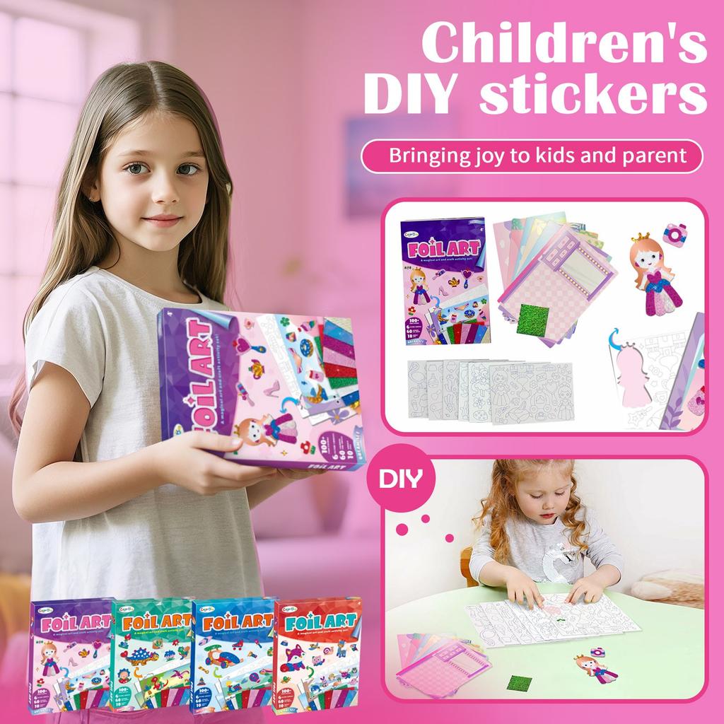 Foil Arts And Crafts For Kids Ages 4-8 -DIY & Princess Foil Foam Stickers Fun,Mess Free Kids Crafts,Creative Christmas Birthday Gifts Toys