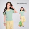 Girls' Faux Two-Piece Short Sleeve T-Shirt & Wide-Leg Pants Set