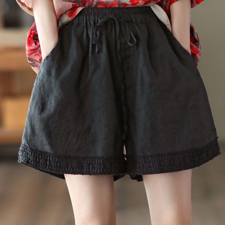 

Летние женские шорты из хлопка и льна в стиле ретро, с кружевом, вязаные крючком - Повседневные брюки прямого кроя, стройнящие 4XL