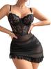 Fashion Embroidery Splicing Perspective Breast Support Pajamas Mesh Nightgown Sexy Underwear Women's Summer