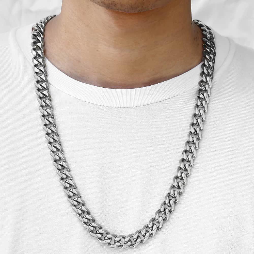 2022 Men's European & American Titanium Steel Frosted Cuban Chain Necklace with Hexagonal Flat Buckle