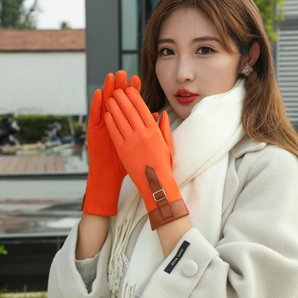 Thickened  Gloves Plush Winter Mittens Vintage Women Suede Velvet  Gloves  Cycling