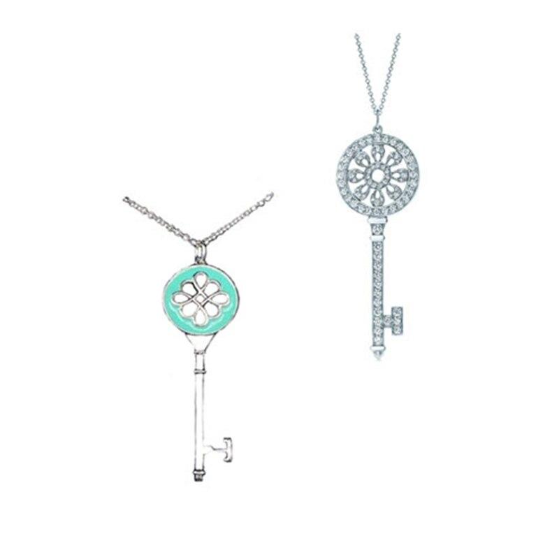 Original Brand Girl Necklace 925 Jewelry Sterling Silver Necklace Ladies Chain Key Short Necklace Pendant
