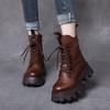 Women Genuine Leather Short Boots Round Toe Motorcycle Boots Handmade Retro Street Style Winter Warm Fur Women Flats Ankle Boots