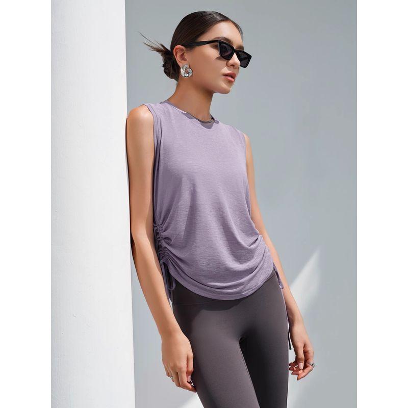 

Свободный свитшот без рукавов с круглым вырезом, утягивающий, на кулиске, для йоги, легкий, дышащий, быстросохнущий, из объемной пряжи, жилет для йоги Purple Gray M
