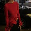 Street Irregular Ruffled Flare Sleeve Casual T-shirt for Women Fashion Elegant O Neck Slim Fit T-Shirt Women Solid Simple Y2K Female Tee Tops 26190
