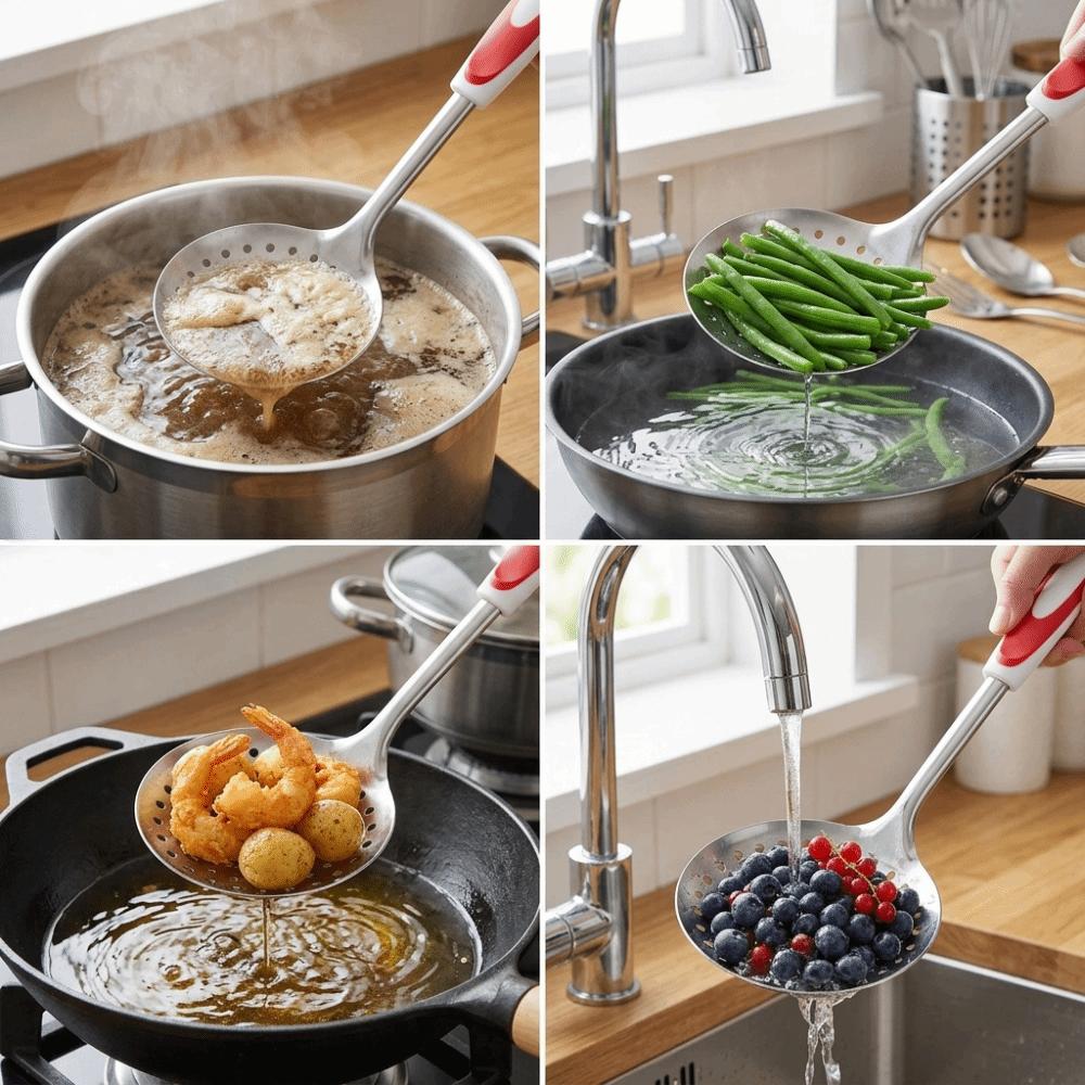 Long Handle Strainer Rustless Steel Draining Spoon Water Drainage Filter Colander  Hot Pot