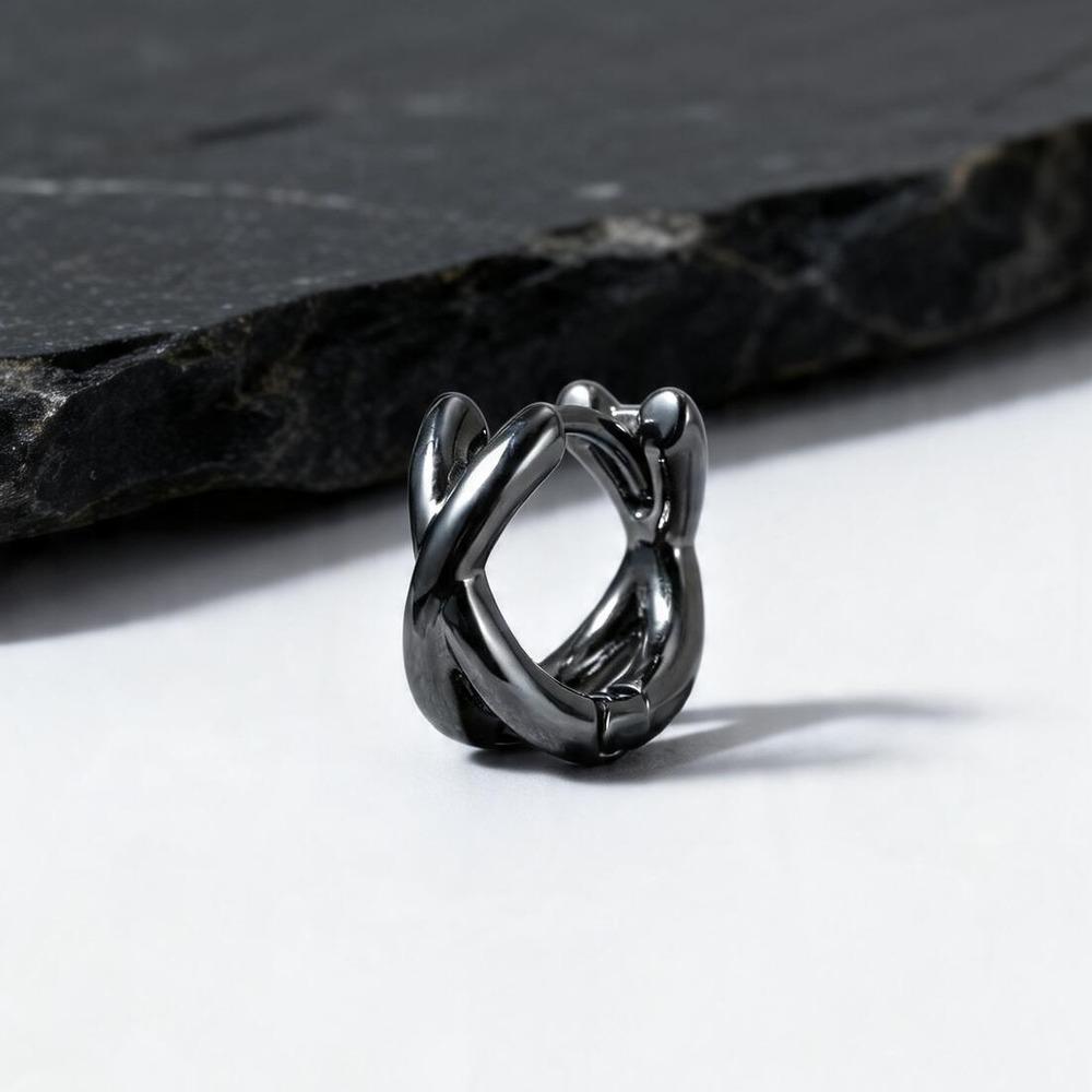 Punk Men Hoop Earrings,Double Intertwined Circle Huggie Hoop Earrings,Classic Pierced Earrings Gift