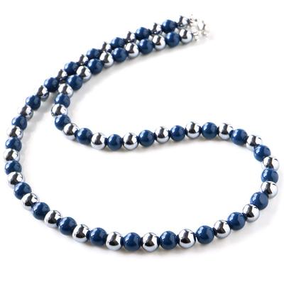 Terahertz Hokutolite Halskette 6mm Blau Einfach zu tragen Magnetverschluss Länge 60cm [GOLD STONE] ca.