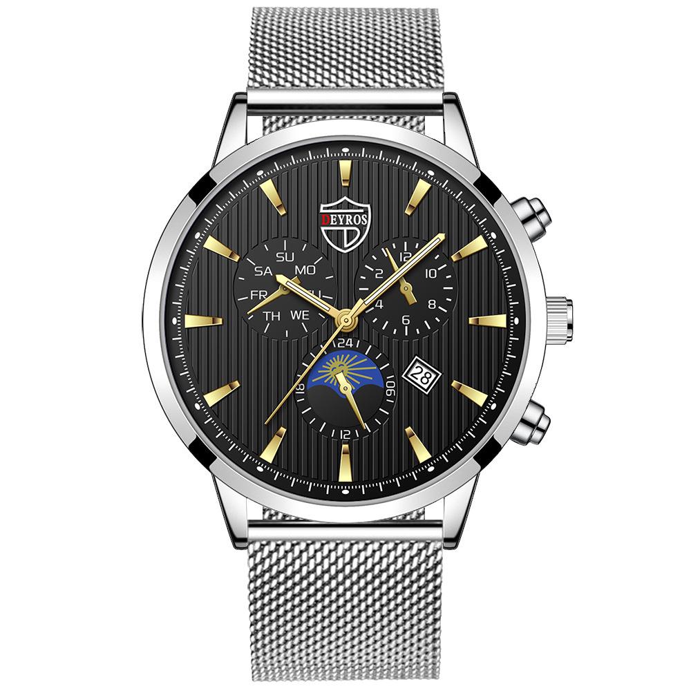 Men S Watch Stainless Steel Mesh Strap Fashion Luminous Calendar Quartz Movement Watch