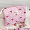 Damen Kosmetiktasche gesteppt Niedlich Reißverschluss Rosa Erdbeere Reise-Organizer Kulturtasche Make-up Aufbewahrungstasche Handtasche Damen Reißverschlusstasche