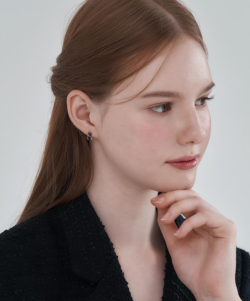 Ellejewelry 14K Gf Black Unique One-Touch Ring Earrings Elgpee544