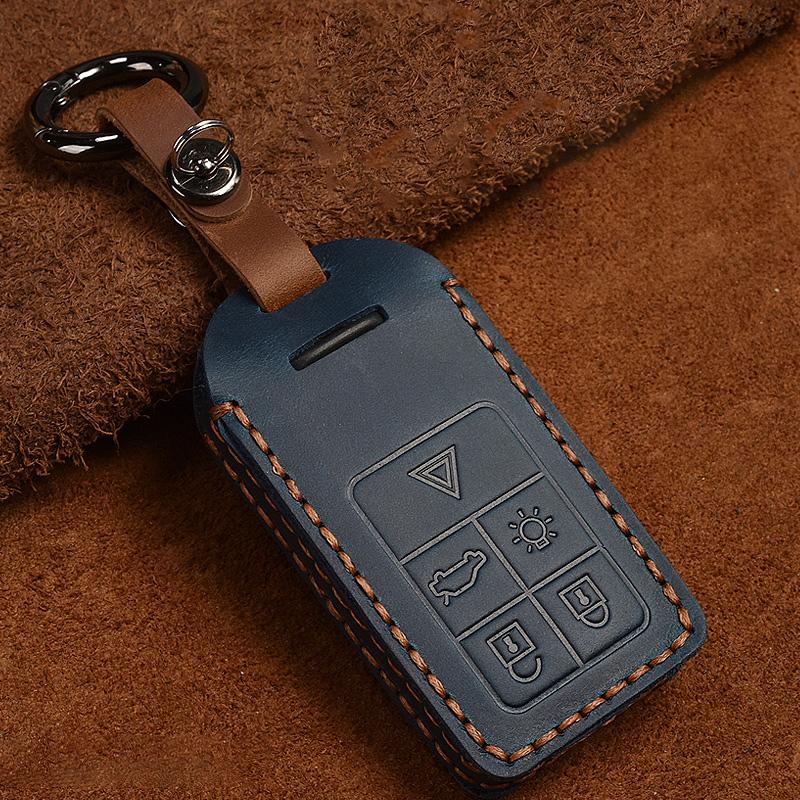Genuine Leather Car Key Case Key Cover For Volvo S60 S80 V60 XC60 XC70 S60L V40 XC90 Car Keychain Remote Control Case 5 Buttons