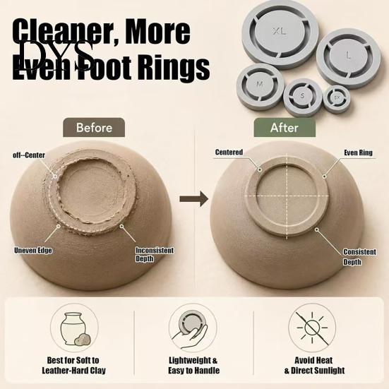 Clay Trimming Tool Set 5Pcs Pottery Foot Ring Set, Base Aligner, Molder, Even Press for Bowls Cups Espresso Mugs Handbuilt Ceramics Handmade Supplies