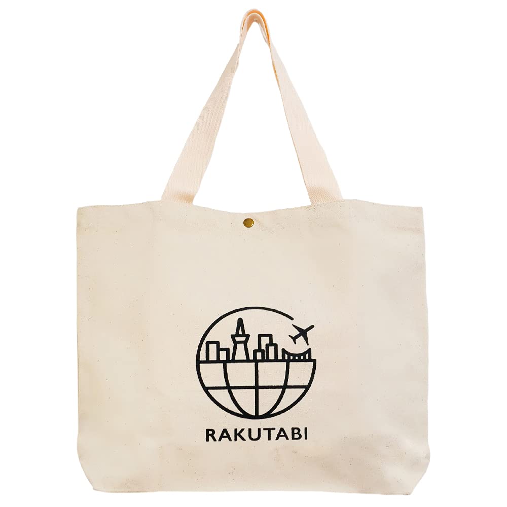 

RAKUTABI Large Capacity Canvas Tote Bag, Unisex, with Pockets, Stylish, Perfect for Commuting, School, or Outings (Black Logo)