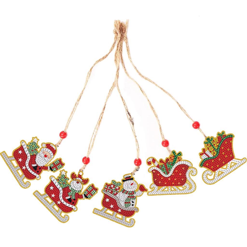 5pcs Xmas Theme 2D/Flat DIY Hanging Diamond Art Kits Rhinestone Diamond Art Window Pendants Diamond Art Christmas Tree Ornament