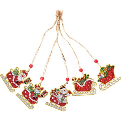 5pcs Xmas Theme 2D/Flat DIY Hanging Diamond Art Kits Rhinestone Diamond Art Window Pendants Diamond Art Christmas Tree Ornament