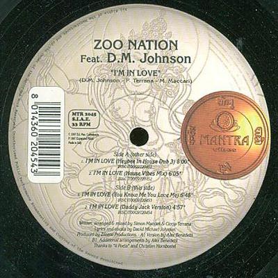 12inch Record ZOO NATION, DAVID MICHAEL JOHNSON - I'm In Love MTR2045 Mantra Vibes 1997 Italy Dance & Electronica Used