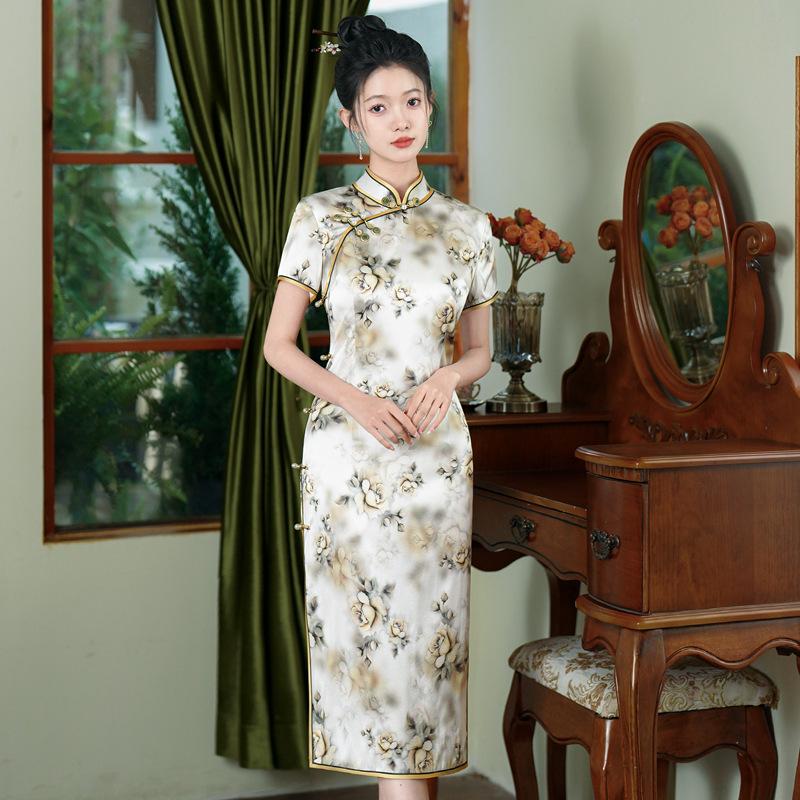 High-end silk cheongsam summer women's 1011 new daily retro improved new Chinese style mulberry silk dress