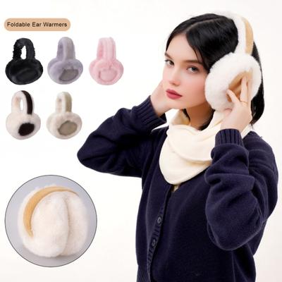 Orejera de Invierno para Mujeres Niñas Plegable Calentador de Oídos Esponjoso Suave Piel Sintética Cálida Cubreorejas para Clima Frío Exterior