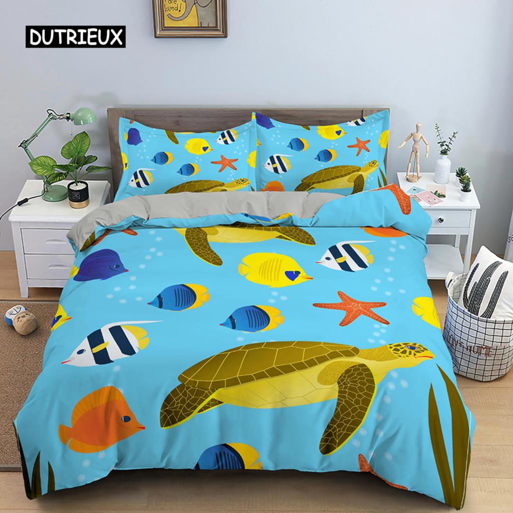 3D Sea Turtle Beddings Set Psychedelic Animal Duvet Cover Comforter Covers Single Twin Full Queen King Polyester Quilt Cover