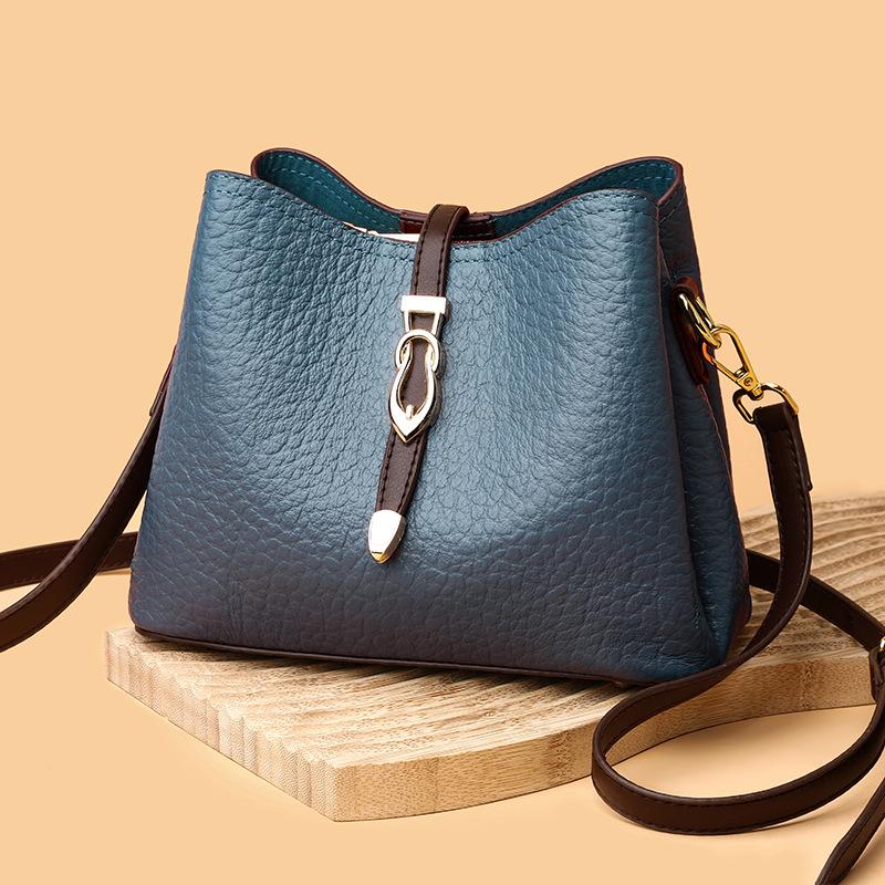 Leather Women'S Bags, High-End Trendy Fashion Bucket Bags, First-Layer Cowhide Shoulder Messenger Bags